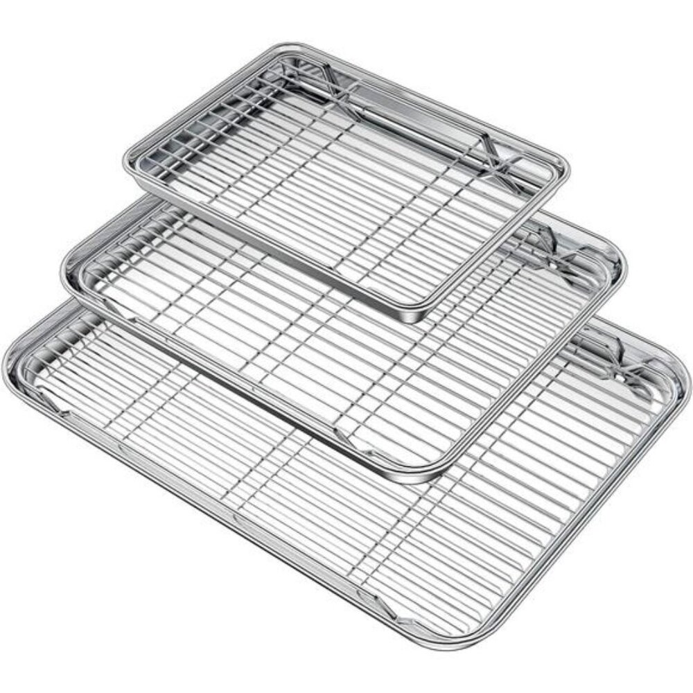 Baking Sheet with Rack Set (3 Pans + 3 Racks), Stainless Steel Baking Pan